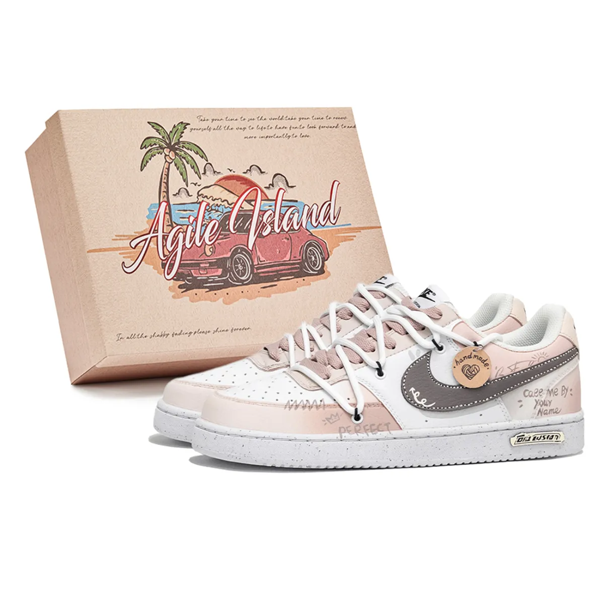 Nike Court Vision 1 Lively Island, Box, Beautiful Wish Abrasion Resistant Abrasion Resistant Low top Skateboard Shoes