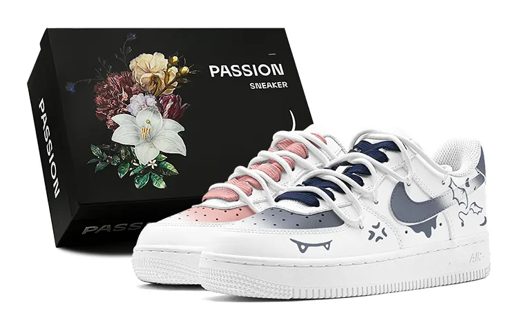 Nike Air Force 1 Air Force 1, Spring Renewal, Mismatched Graffiti Slip Resistant Low top Skateboard Shoes GS Pink Blue