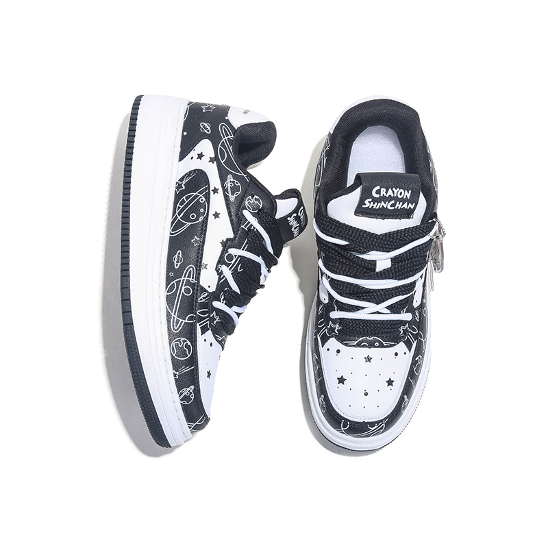 Jifffly x Crayon Shinchan Collaboration, Classic Double Shoelace Couple Puffy Shoes Low top Skateboard Shoes Unisex
