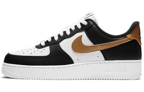 Nike Air Force 1 07 Air Force One Leather Wrapped Non-slip Wear Resistant Low Top Shoes Men's Black and White Gold Splicing