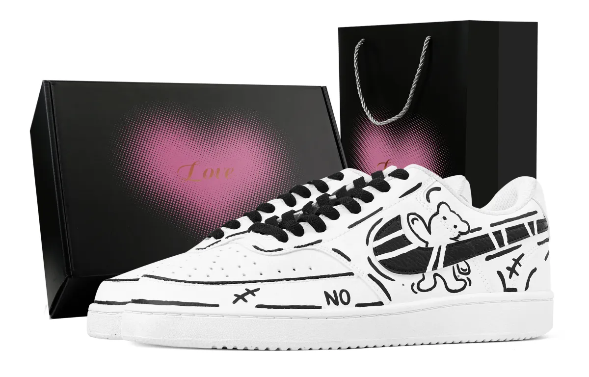 Nike Court Vision 1 Dimensional Assault Heart Box Abrasion Resistant Low top Skateboard Shoes Men's Black White