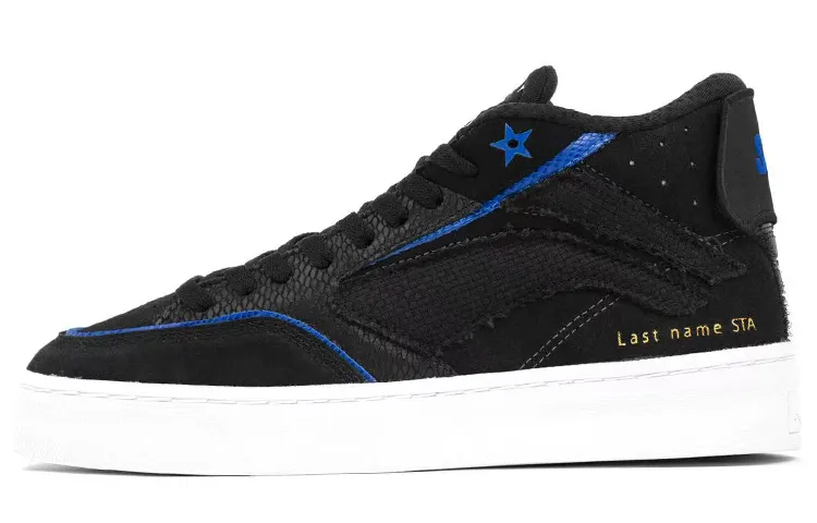 STA x Li Ning STA 180 Textile, Leather Abrasion Resistant Mid top Skateboard Shoes Women's Black Blue