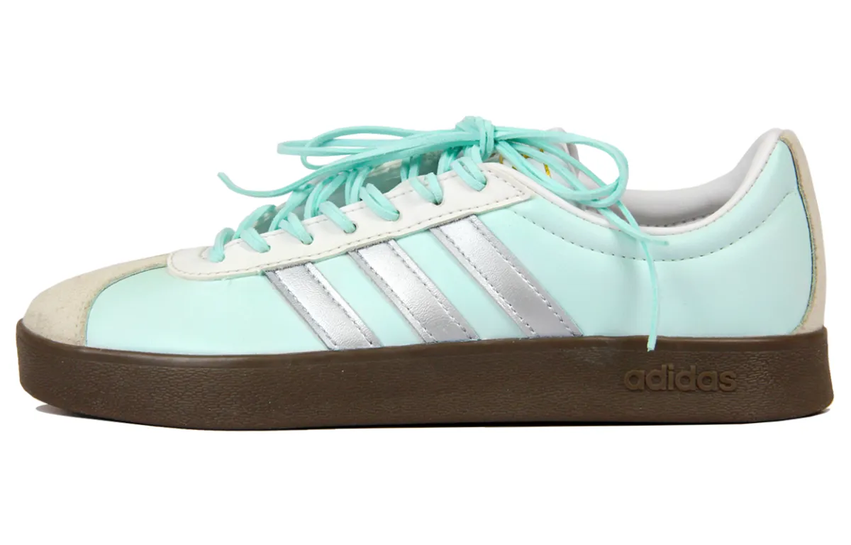Adidas VL COURT 2.0 Leather Slip Resistant Low top Skateboard Shoes Unisex White Green Silver