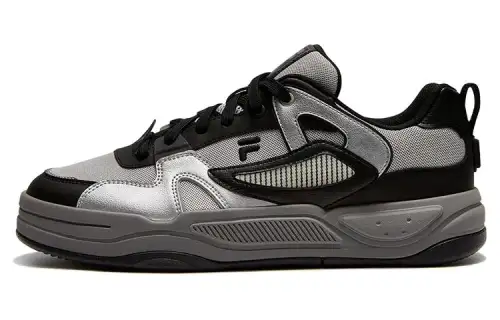 FILA FUSION BANK II Synthetic Leather Slip Resistant And Breathable Low top Skateboard Shoes Men's Silver Black