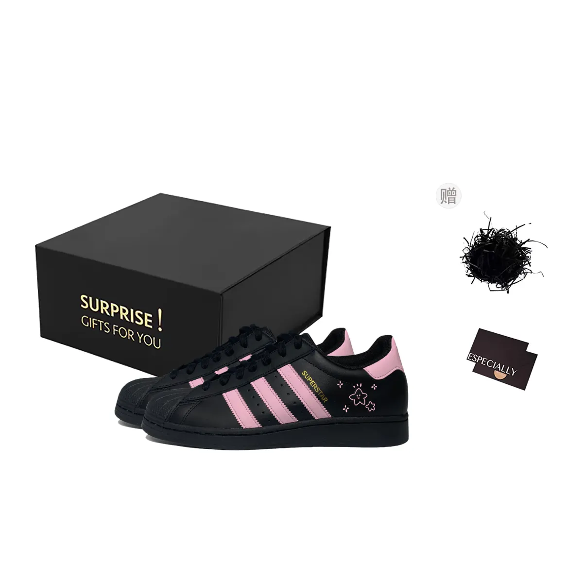 Adidas Originals SUPERSTAR Skateboard Shoes Unisex Low Top Black/Pink