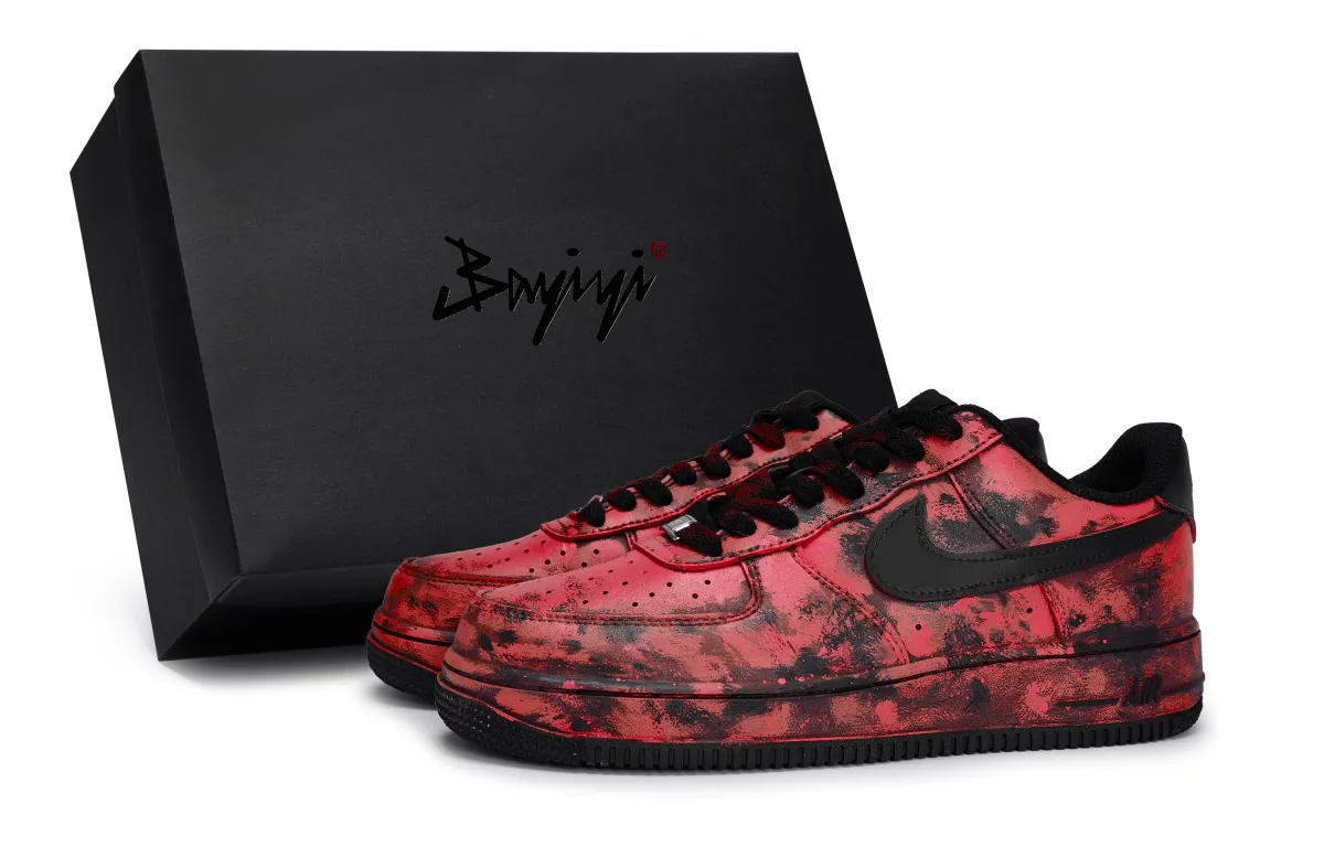 Nike Air Force 1 Slip Resistant Slip Resistant Low top Skateboard Shoes Unisex Black Red