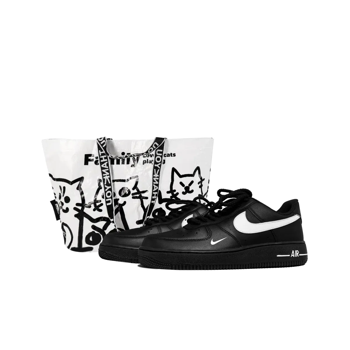 Nike Air Force 1 Slip Resistant Abrasion Resistant Low top Skateboard Shoes Unisex Black White