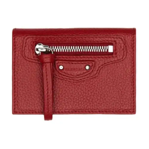 Balenciaga Grain Cow Leather Wallet Mini Unisex Red