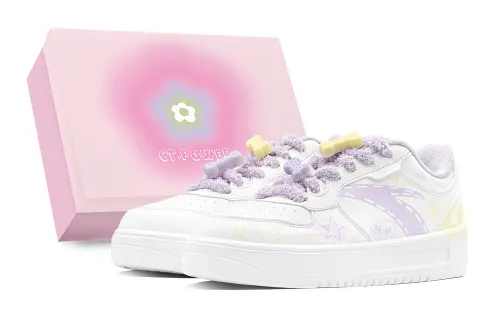 Anta Slip Resistant, Abrasion Resistant, Lightweight Low top Skateboard Shoes Women's White Purple Yellow