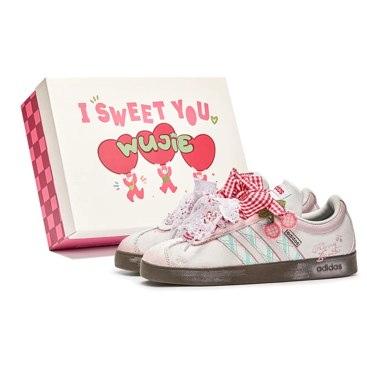 Adidas WuJie, Box, Pink Cherry Cushioning Low top Skateboard Shoes Unisex Pink Brown