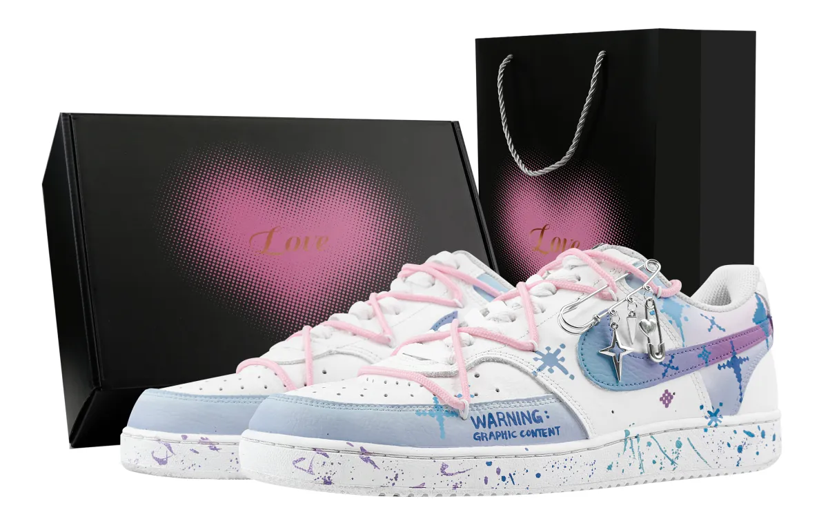 Nike Court Vision 1 Sparkling Starry Sky Box Abrasion Resistant Low top Skateboard Shoes Men's Blue White