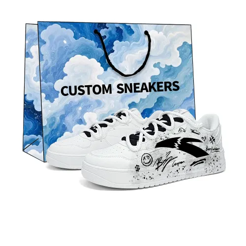 Anta Slip Resistant Lightweight Height Increasing Low top Skateboard Shoes Unisex White Black