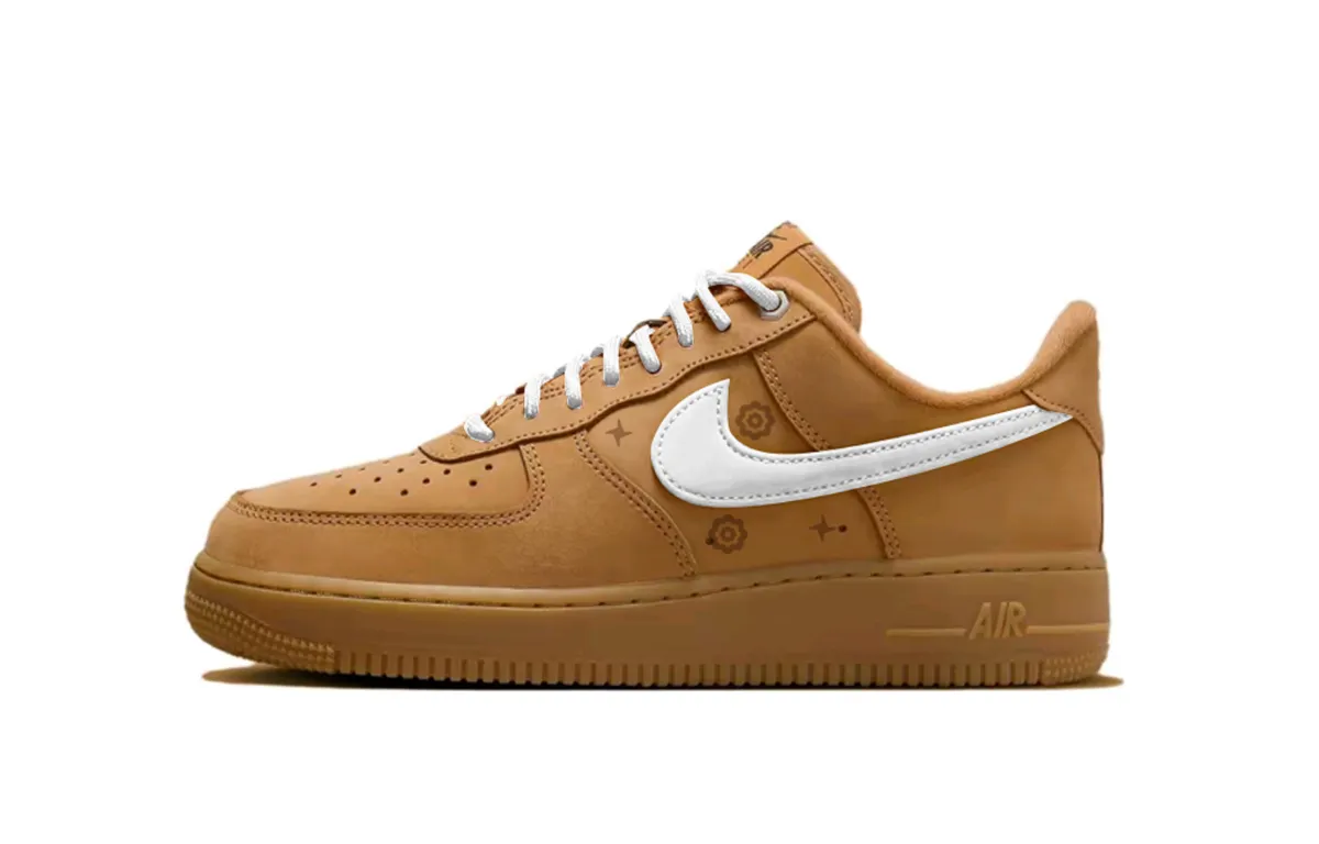 Nike Air Force 1 White Gourd Flower Abrasion Resistant Low top Skateboard Shoes Unisex Wheat