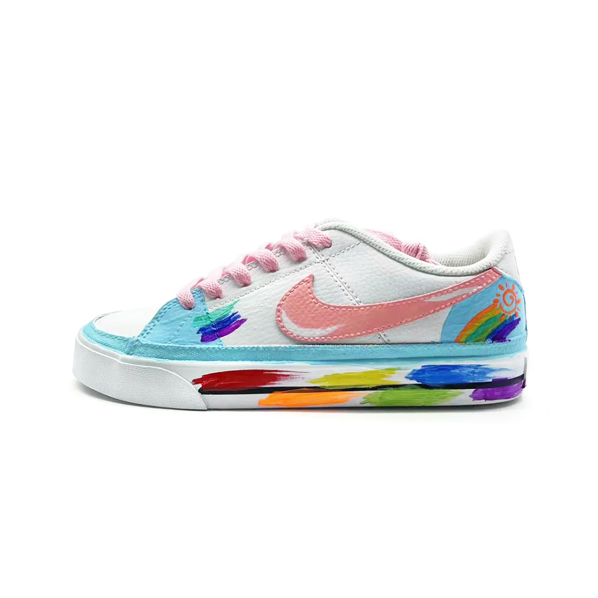 Nike Court Legacy Seven Colors Rainbow Abrasion Resistant Low top Skateboard Shoes Unisex White Blue Green