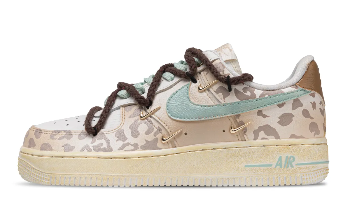 Nike Air Force 1 Leopard Rich Leather Abrasion Resistant Low top Skateboard Shoes Women's Dark Brown