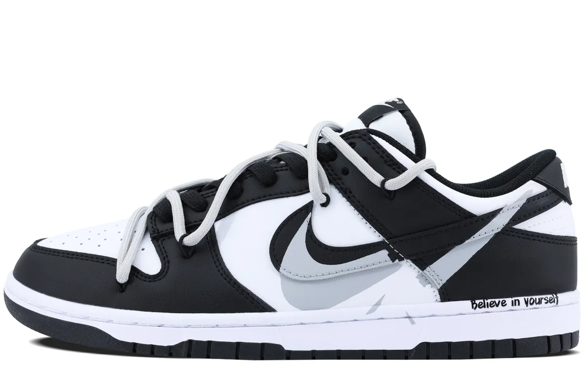 Nike Dunk Slip Resistant Abrasion Resistant Low top Skateboard Shoes Unisex Black Gray White
