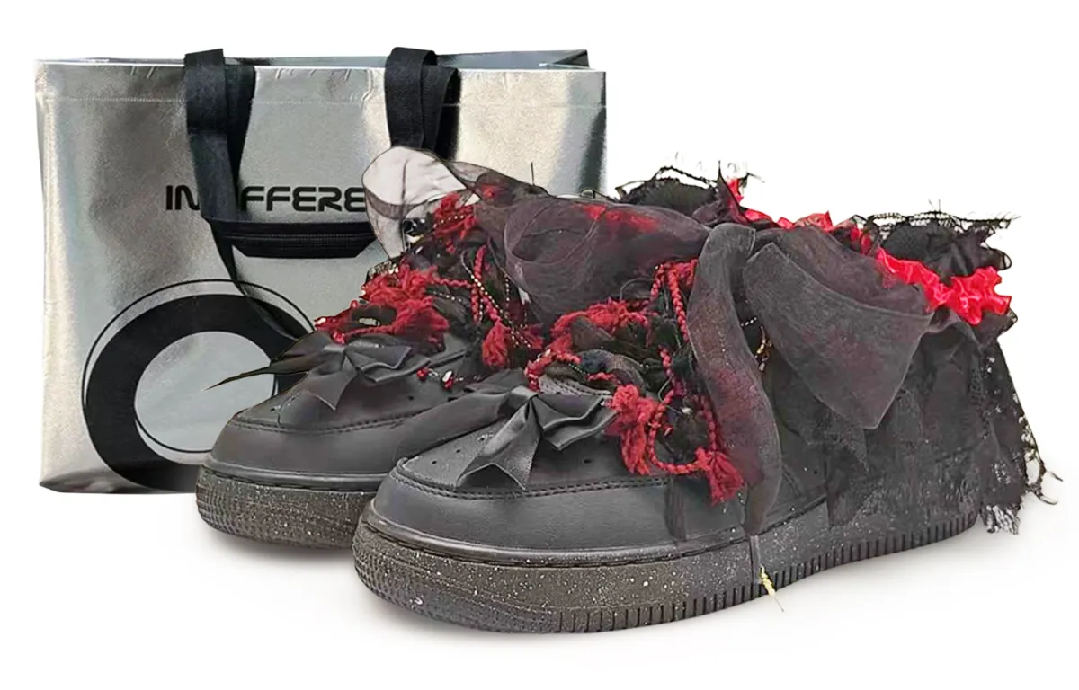 Nike Air Force 1 Abrasion Resistant Low top Skateboard Shoes Unisex Black Red