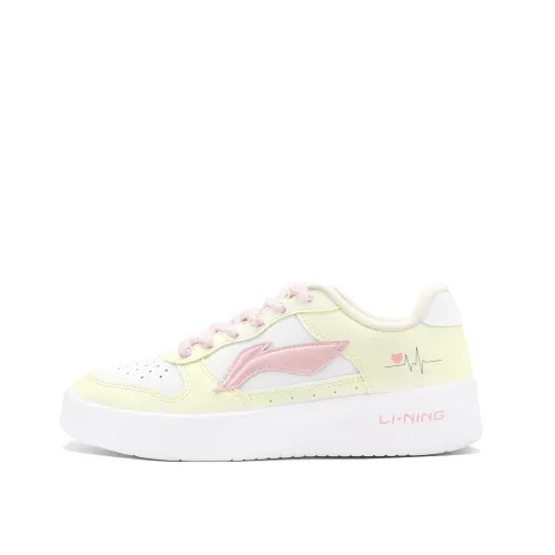 Li Ning Floating Boat Slip Resistant Abrasion Resistant Low top Skateboard Shoes Women's Yellow White Pink