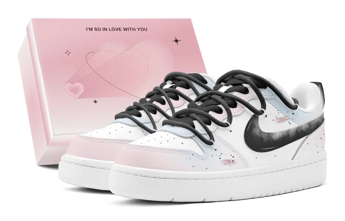 Nike Court Borough Ink Dye Pink Charm Leather Low top Skateboard Shoes Women's Pink Blue