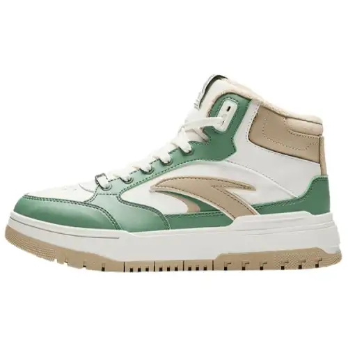 Anta 982 Fleece Lined, Comfortable Thermal Slip Resistant High top Skateboard Shoes Women's White Beige Green