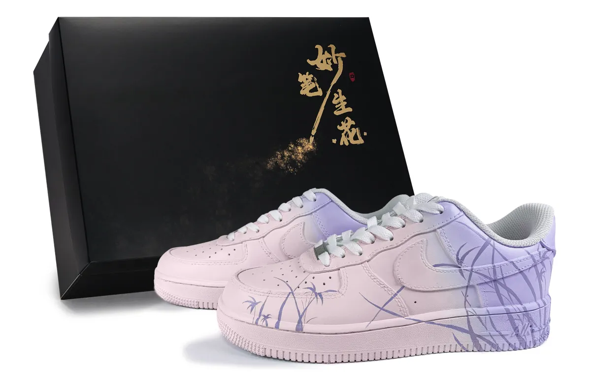 Nike Air Force 1 Wondrous Brush Blossoms, Misty Blue Veil Low top Skateboard Shoes Unisex Pink Purple