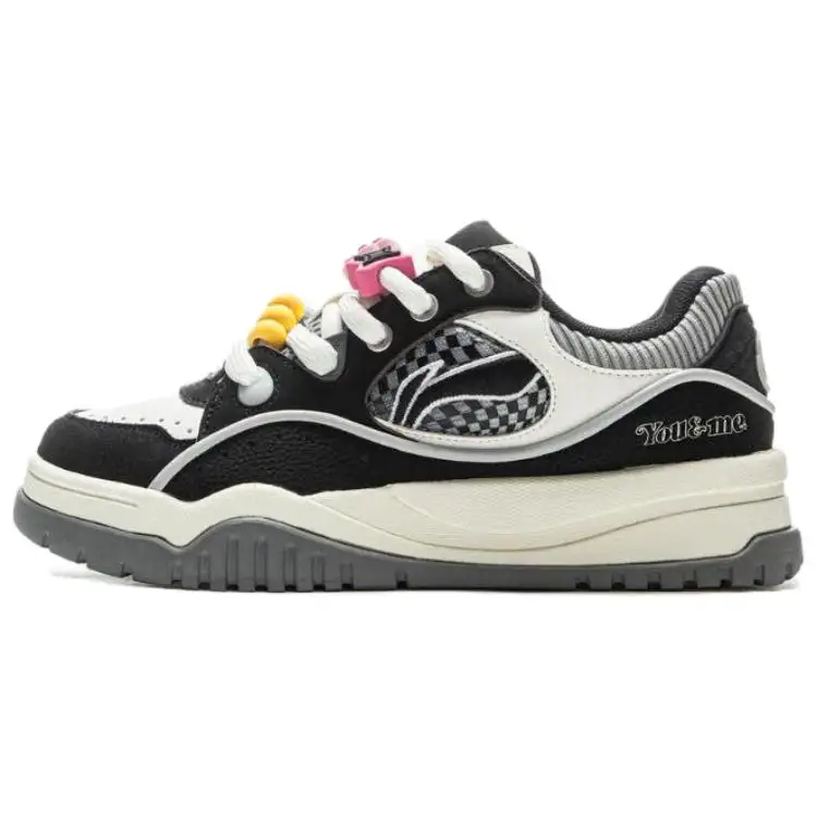 Li Ning x LOL Buu Synthetic Leather, Textile Low top Skateboard Shoes Women's Black White