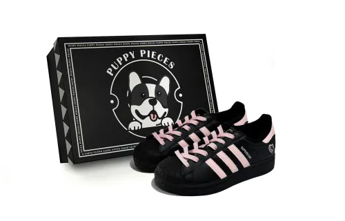 Adidas Originals Superstar 2 Puppy Fragment, Special Shoe Box Low top Skateboard Shoes Unisex Black Pink