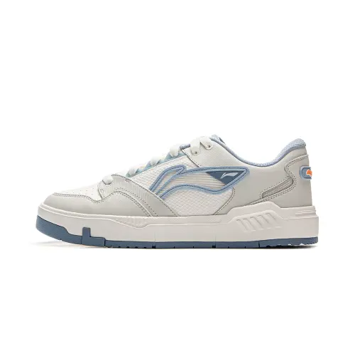 Li Ning COMMOM 80s Slip Resistant Abrasion Resistant Low top Skateboard Shoes Men's White Gray Blue
