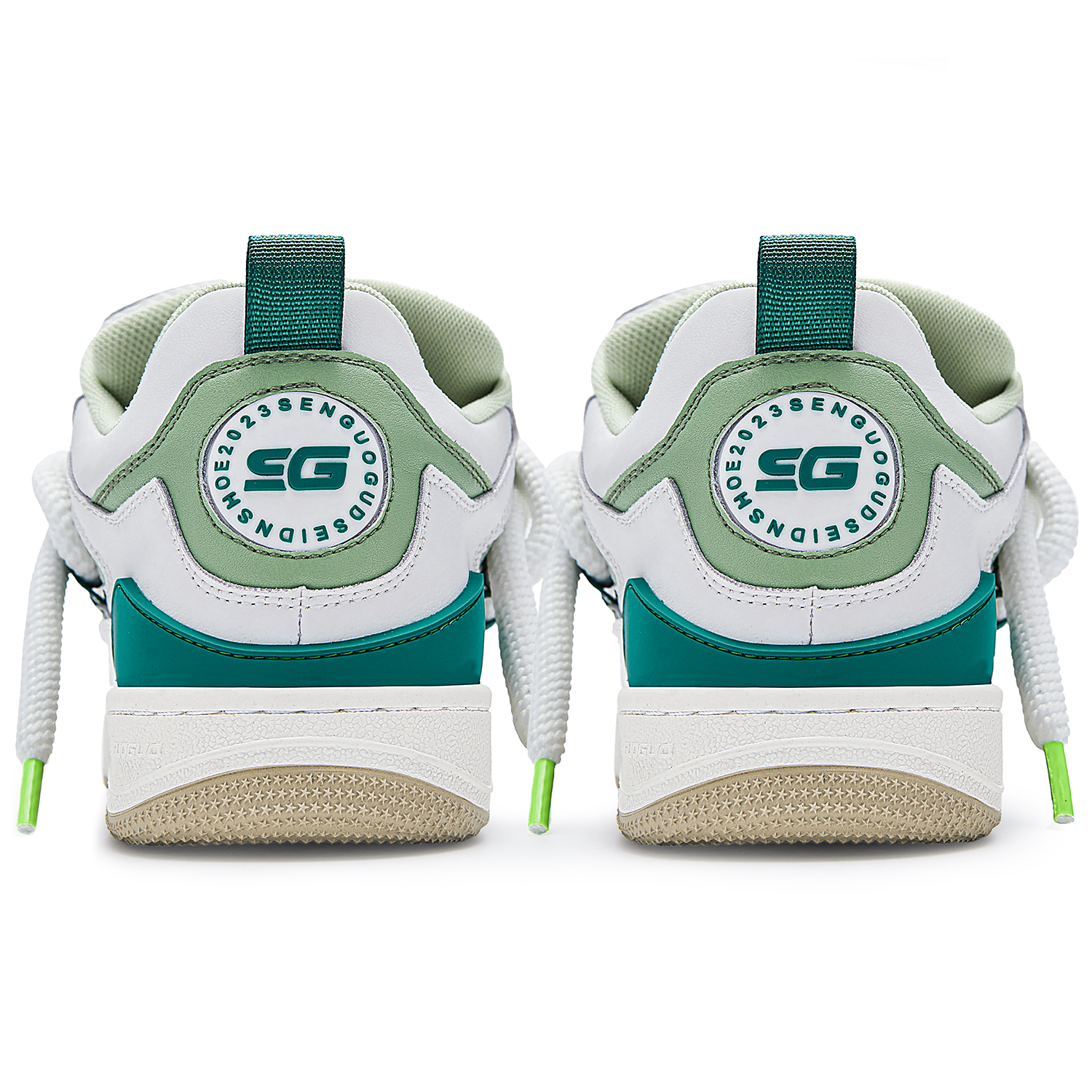 SENGUOGUO Cow Split Leather Low top Skateboard Shoes Unisex White Green