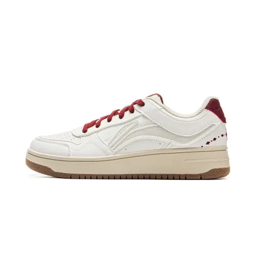 Li Ning Tianji Slip Resistant Cushioning Abrasion Resistant Lightweight Low top Skateboard Shoes Women's White Red