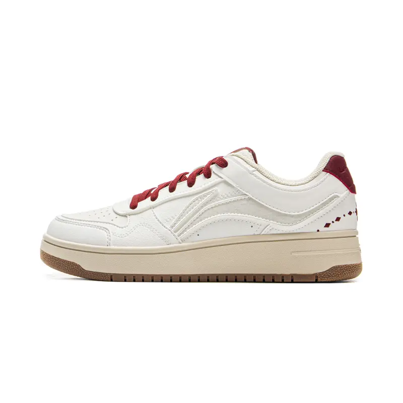 Li Ning Tianji Slip Resistant Cushioning Abrasion Resistant Lightweight Low top Skateboard Shoes Women's White Red