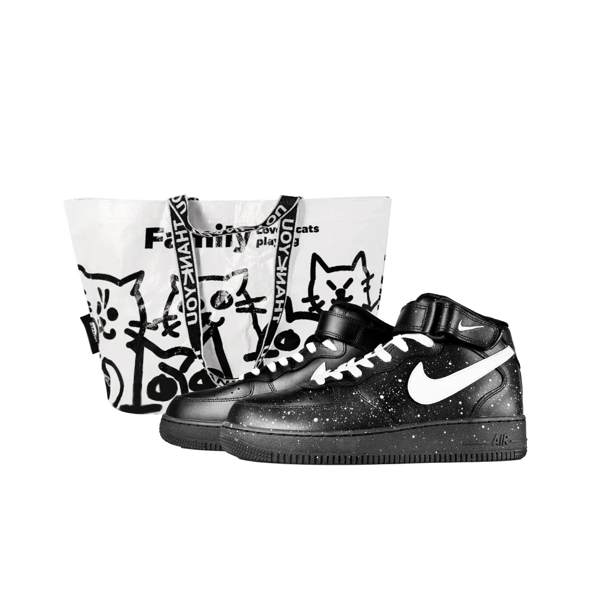 Nike Air Force 1 Mid Slip Resistant Abrasion Resistant Mid top Skateboard Shoes Unisex Black White