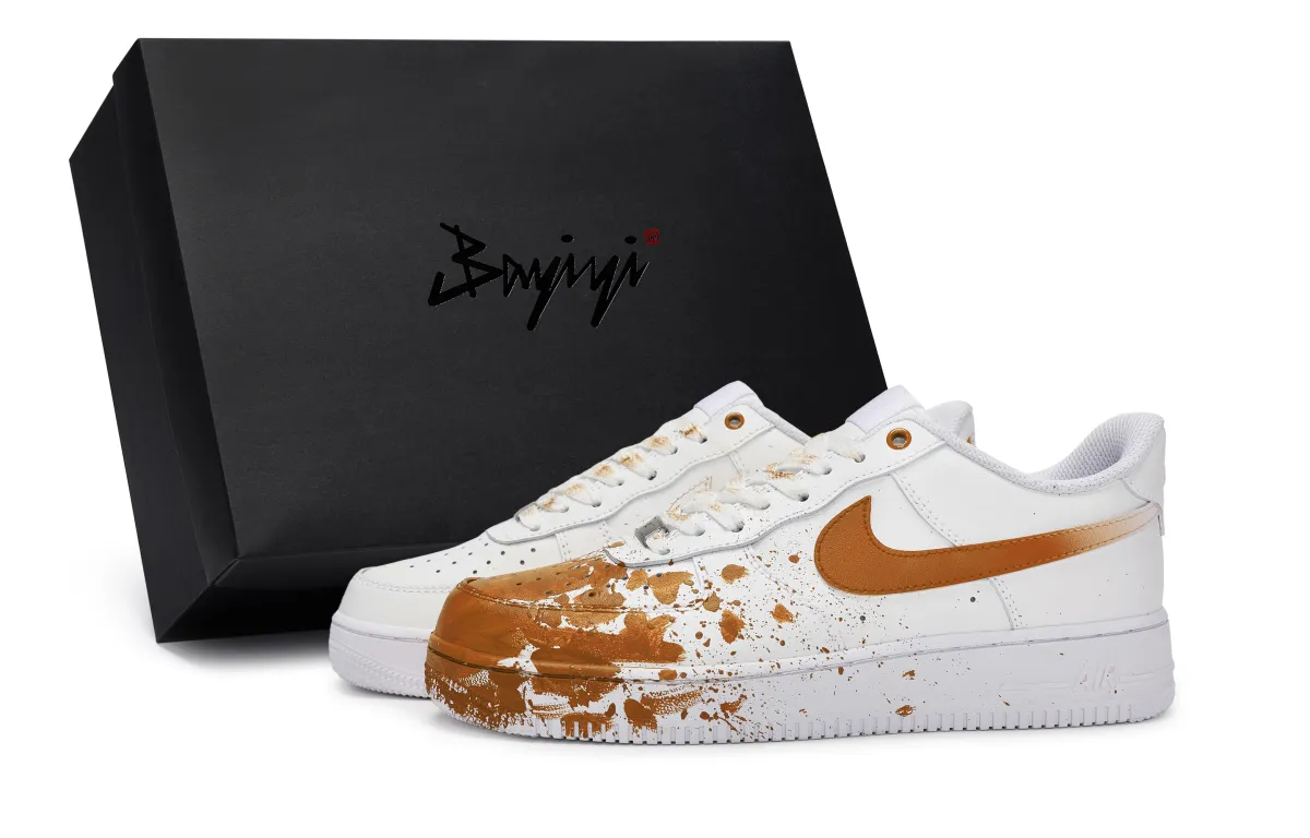 Nike Air Force 1 Abrasion Resistant Low top Skateboard Shoes Men's White Red Brown