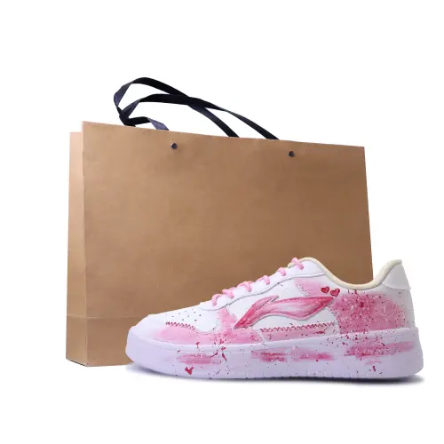 Li Ning Floating Boat Abrasion Resistant, Lightweight, And Breathable Low top Skateboard Shoes Unisex White Pink