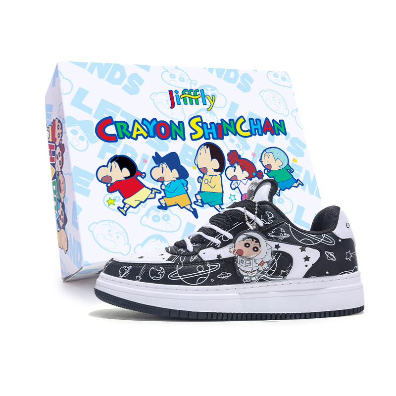 Jifffly x Crayon Shinchan Collaboration, Classic Double Shoelace Couple Puffy Shoes Low top Skateboard Shoes Unisex