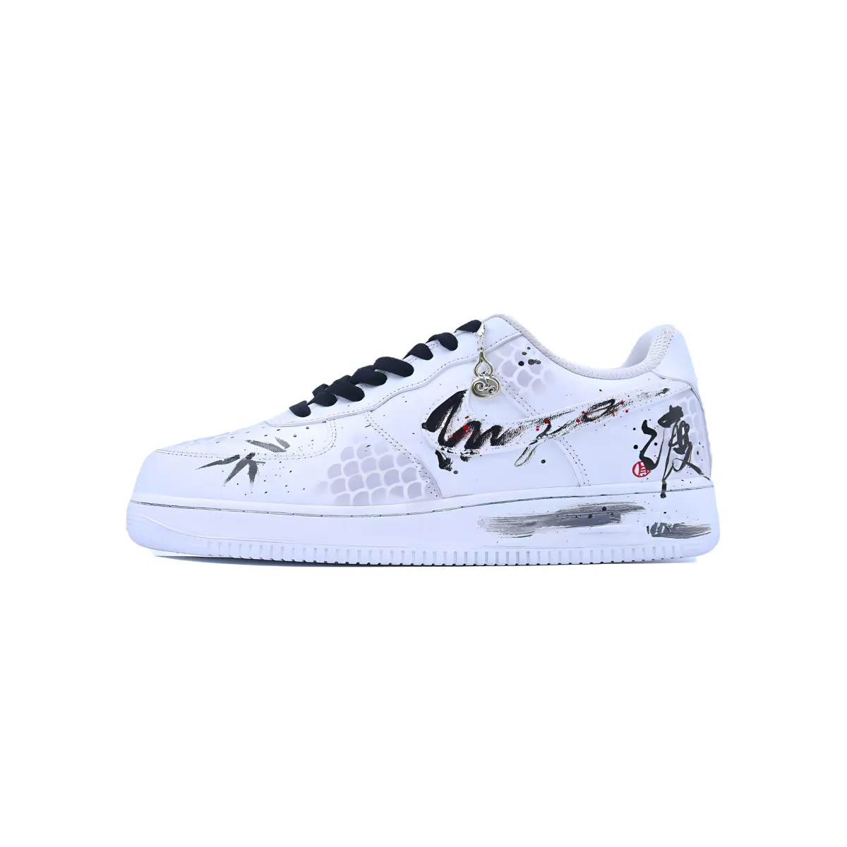 Nike Air Force 1 Bamboo Ink Abrasion Resistant Low top Skateboard Shoes Unisex Black White