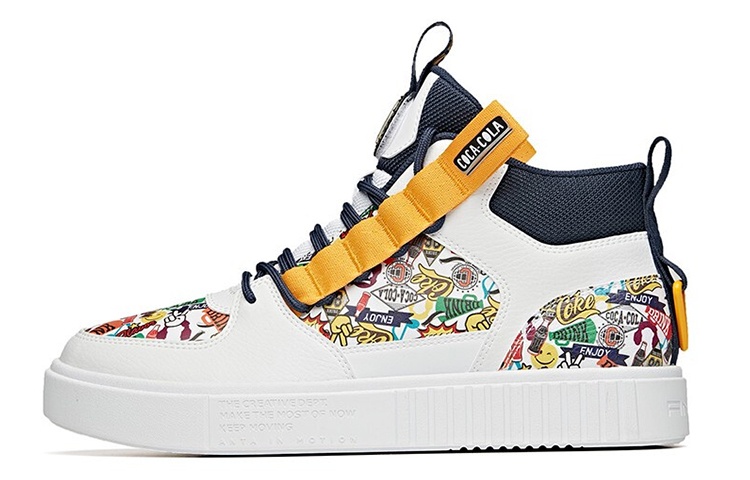 Coca Cola X ANTA Skateboard Shoes Women's High Top Anta White/Ink Blue/Yellow