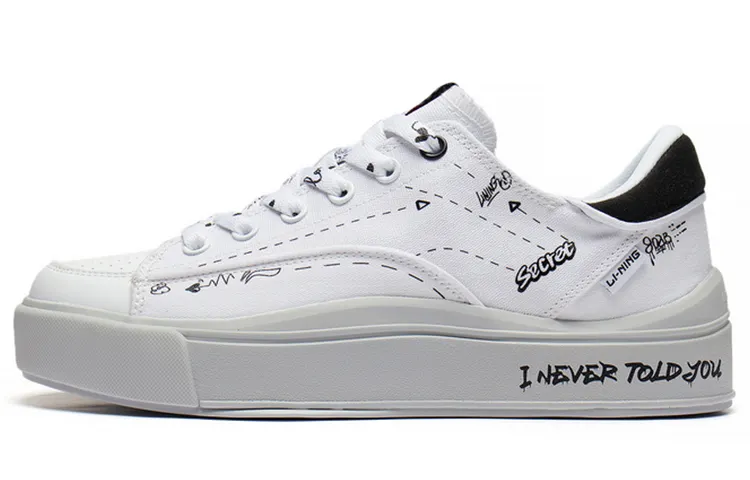 Li Ning Fabric Slip Resistant, Abrasion Resistant, Lightweight Low top Skateboard Shoes Women's White