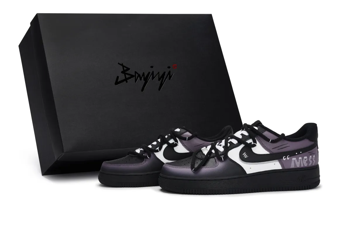 Nike Air Force 1 Low top Skateboard Shoes Unisex Black White Purple
