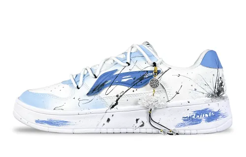 Li Ning Floating Boat Slip Resistant Abrasion Resistant Low top Skateboard Shoes Men's White Blue
