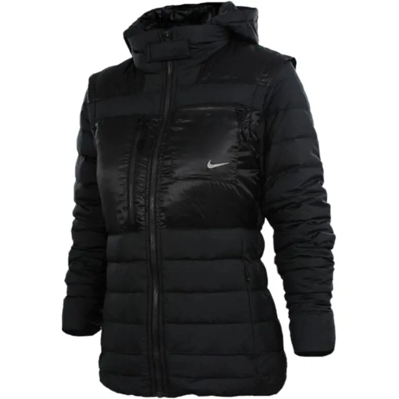 Nike Down Jackets Women's Black Hooded Moderate Nipped-in Waist