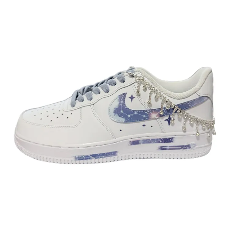 Nike Air Force 1 07 Sparkling Cloud Cow Leather Abrasion Resistant Low top Skateboard Shoes Unisex White Blue