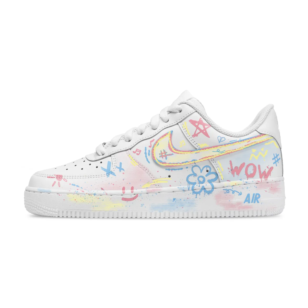 Nike Air Force 1 Color Rhythm Abrasion Resistant Low top Skateboard Shoes Unisex White