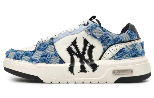 MLB Chunky Liner Leather Abrasion Resistant Height Increasing Low top Skateboard Shoes Unisex Beige Blue