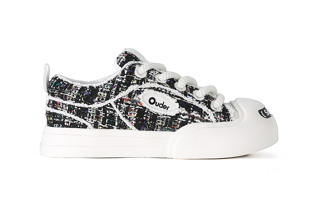 Ouder Smiler Chanel Inspired Tweed Patchwork Woven Slip Resistant Abrasion Resistant Low top