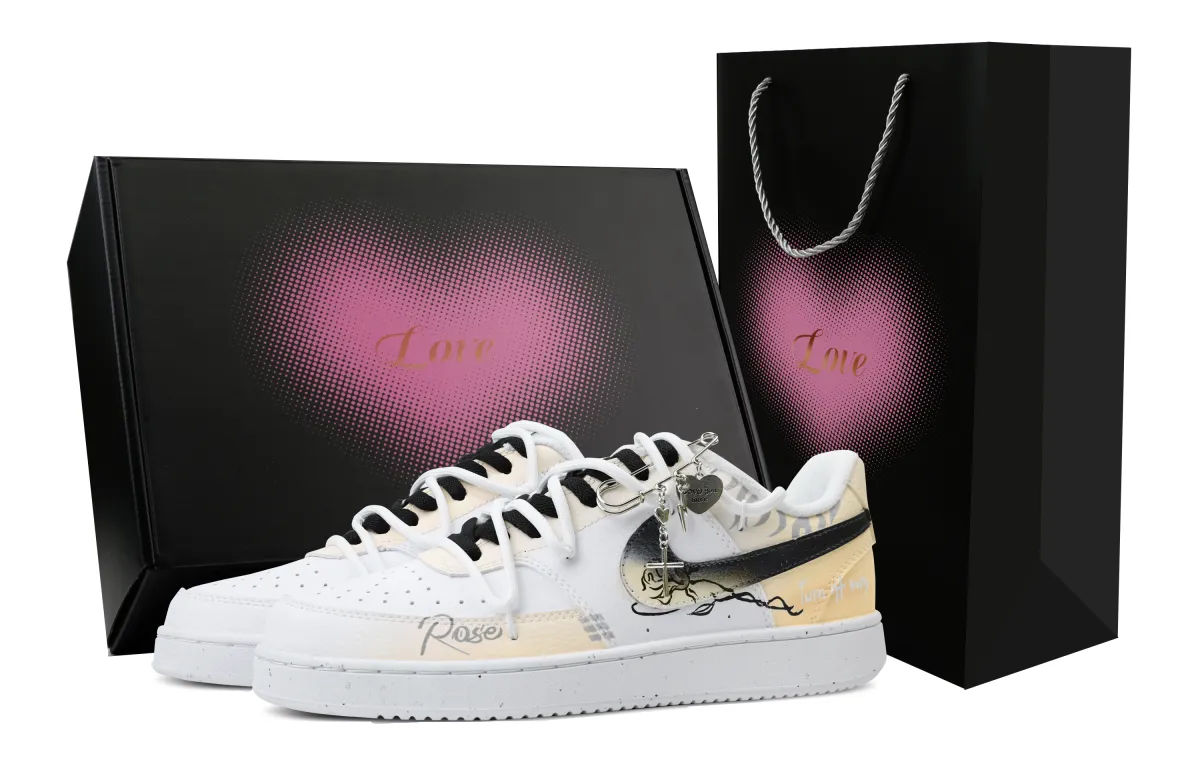 Nike Court Vision 1 Skateboard Shoes Men's Low Top White/Yellow