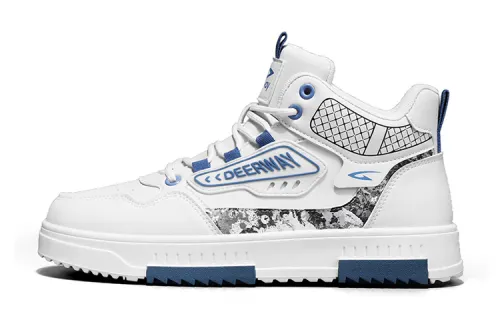 DEERWAY High top Skateboard Shoes Men's White Blue