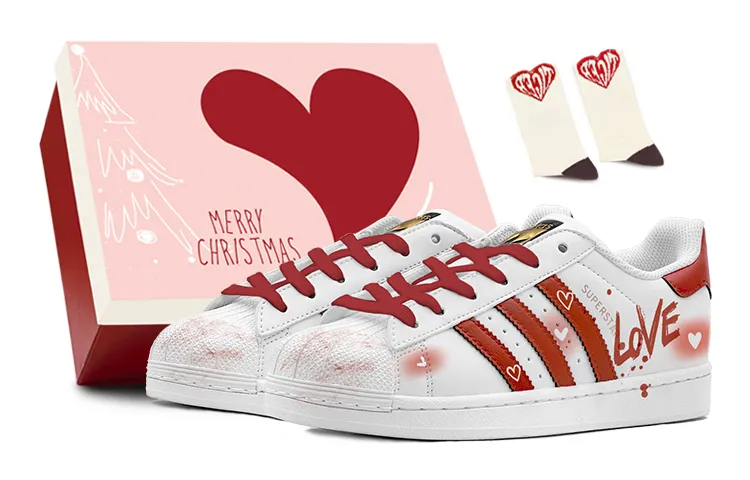 Adidas Originals Superstar White Valentine, Sweet Heart Slip Resistant Abrasion Resistant