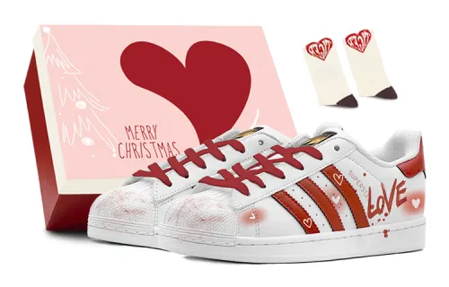 Adidas Originals Superstar Collection White Valentine, Sweet Heart Slip Resistant Abrasion Resistant