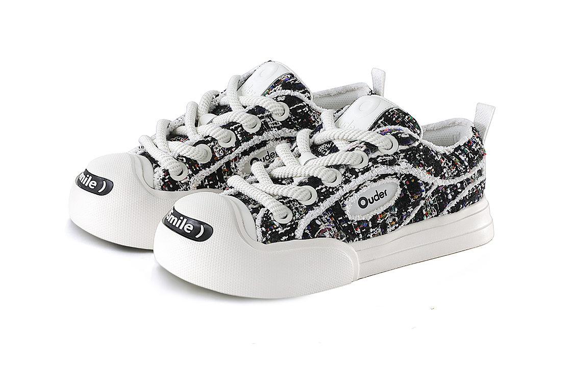 Ouder Smiler Chanel Inspired Tweed Patchwork Woven Slip Resistant Abrasion Resistant Low top